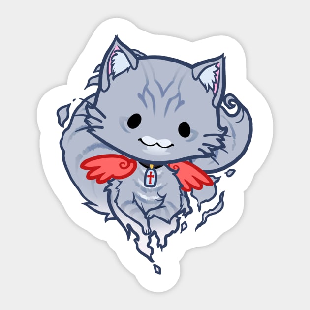 Halloween Chibi Winged Kitty - Grey Tabby Ghost Cat Sticker by theghostfire